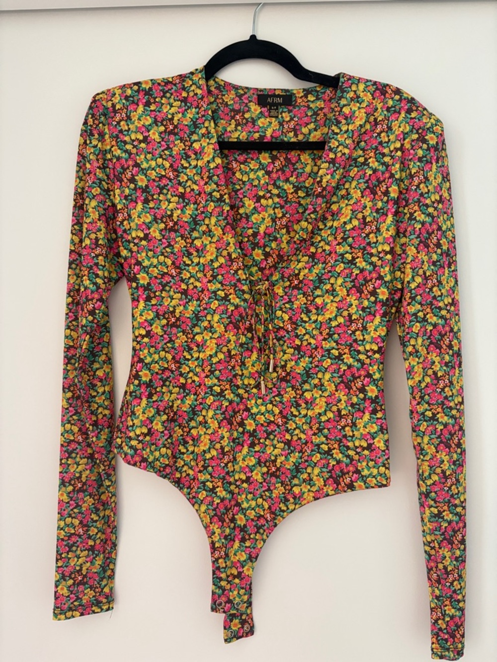 AFRM Multi-Color Floral Lace-Up Long Sleeve Bodysuit